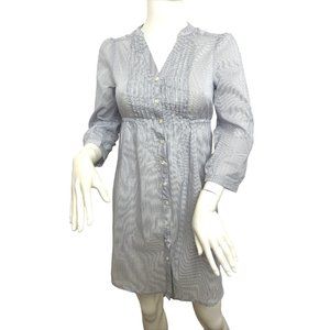 H&M Women’s Mini Dress 2 Blue Button Down 3/4 Sleeve Roll Tab Band Collar VNeck